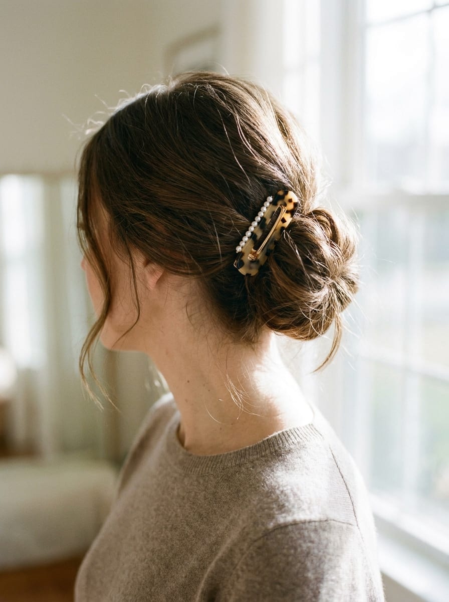 Hochsteckfrisur mit Haarspange - Hochsteckfrisur für mittellange Haare